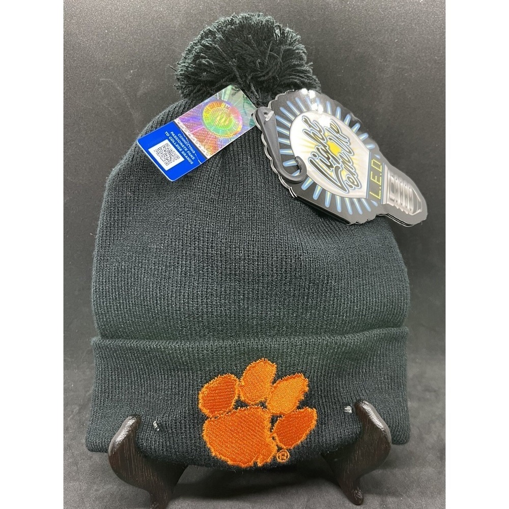 NCAA CLEMSON TIGERS BEANIE STOCKING CAP‎ LIGHT'EM UP LED BLACK ACRYLIC NWT